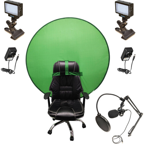 Bescor Dual LED70 with KLP Mount, AC Adapters, SM2 Ball Mounts, TurtleShell Green Screen & USB Microphone Streaming Kit
