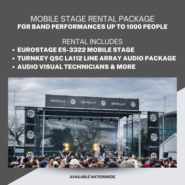 Mobile Stage Rental Including Audio for Band Performances Up to 1,000 People