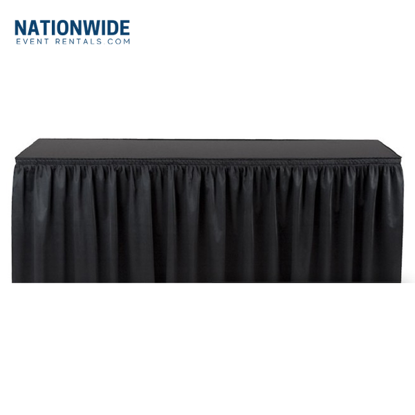 Black Poly Premier Pleated 24" H x 8' W Stage Skirt Rental